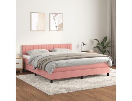vidaXL Cama con somier/colchón terciopelo rosa 180x200 cm