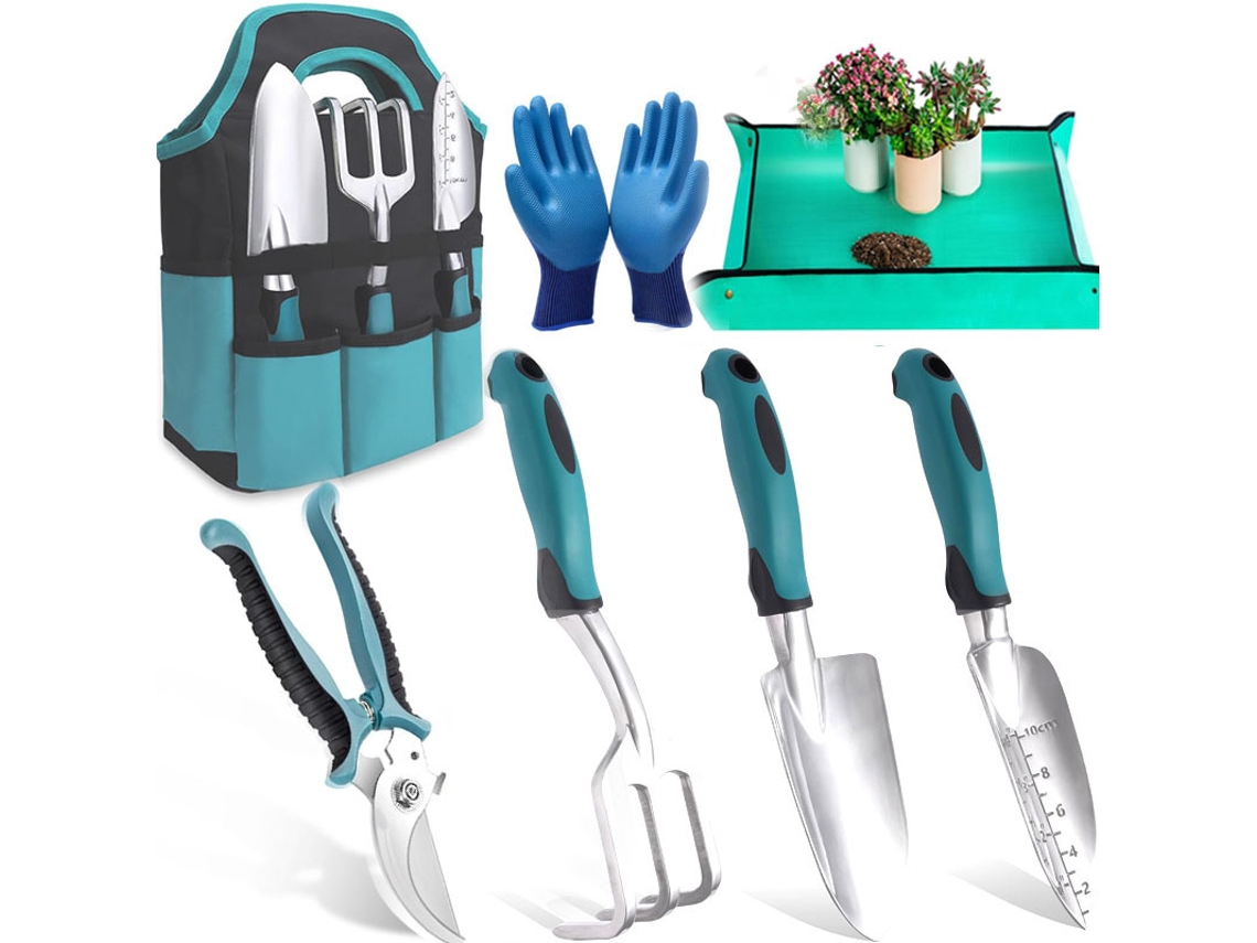 Kit de ferramentas de jardinagem, 7 peças, conjunto de presente de jardim resistente à ferrugem com capa completa de armazenamento durável