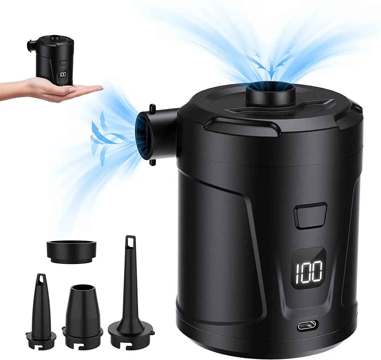 (Negro) Bomba de vacío/compresor de aire eléctrico inalámbrico de 5200 mAh con batería recargable