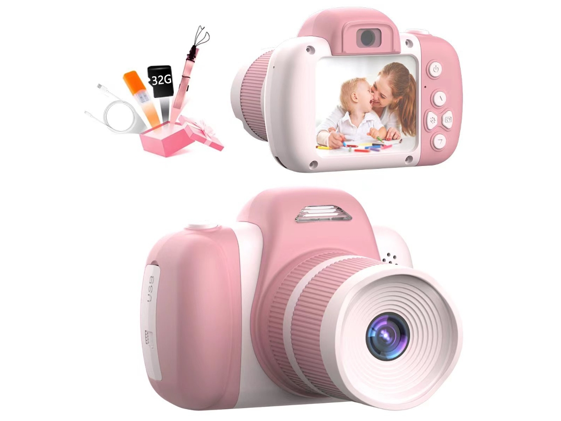 Cámara digital Chrui con pantalla LCD de 2.0 pulgadas, 20 MP, 1080p HD y tarjeta de memoria de 32 GB (rosa)