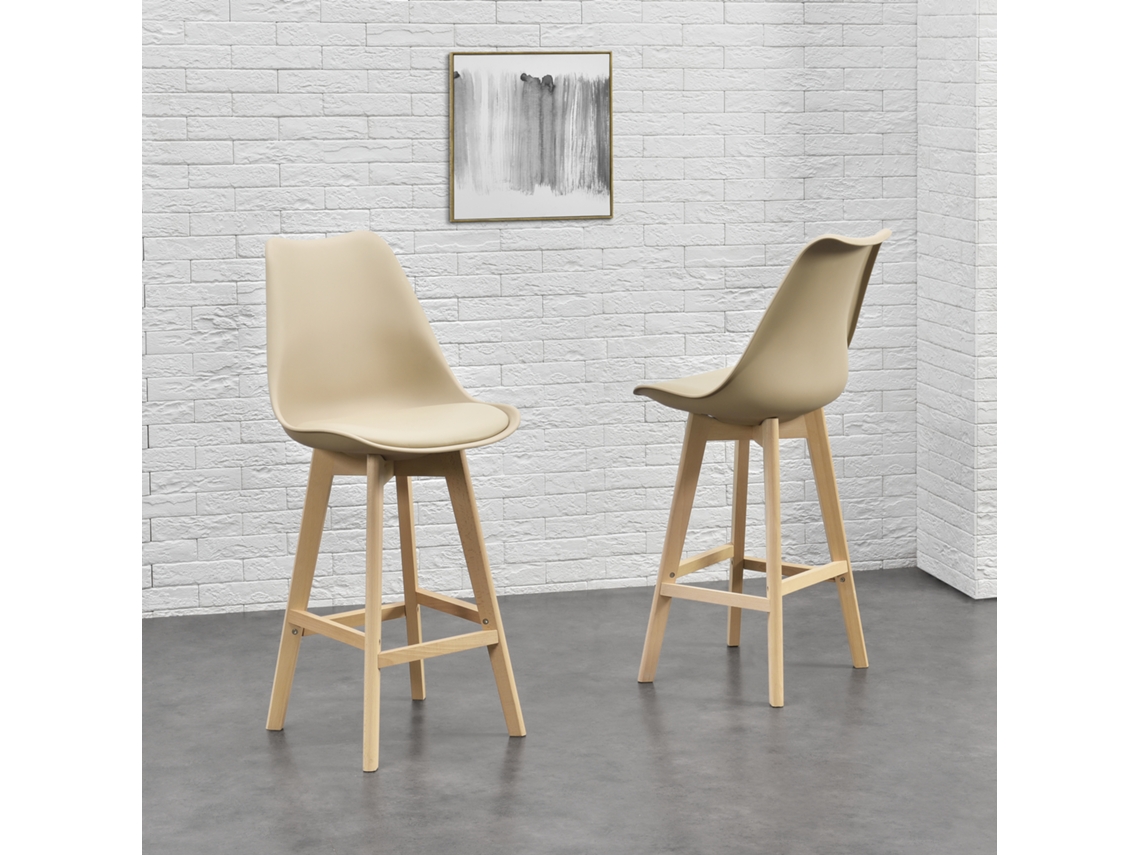 Conjunto de Cadeiras de Jantar [EN.CASA] Lublin Bege (Couro sintético, Faia - 105 x 48 x 58 cm)