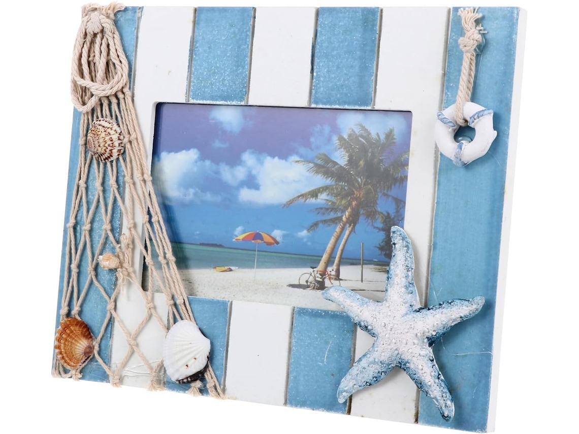 Marco Fotos Madera Forma Estrella Mediterránea Soporte Decorativo Escritorio Temática Náutica Único Estar