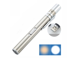 Linterna para pupila con luz amarilla y blanca, lámpara bucal con doble fuente de luz LED (plateada)