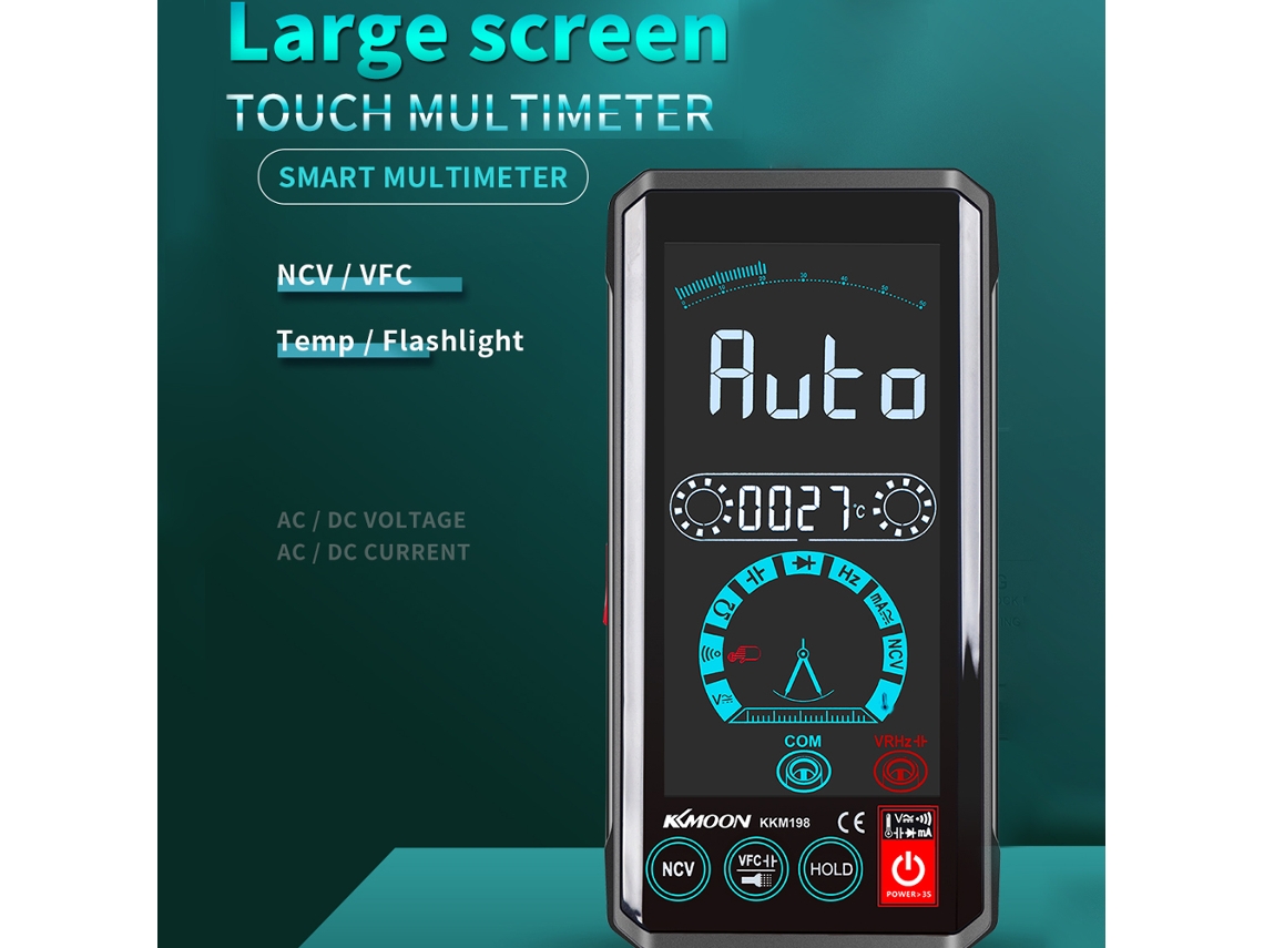 Multímetro Digital Inteligente Kkmoon Kkm198 Con Pantalla Táctil De 4,4 Pulgadas, Trms, Ncv, Vfc Y Linterna.