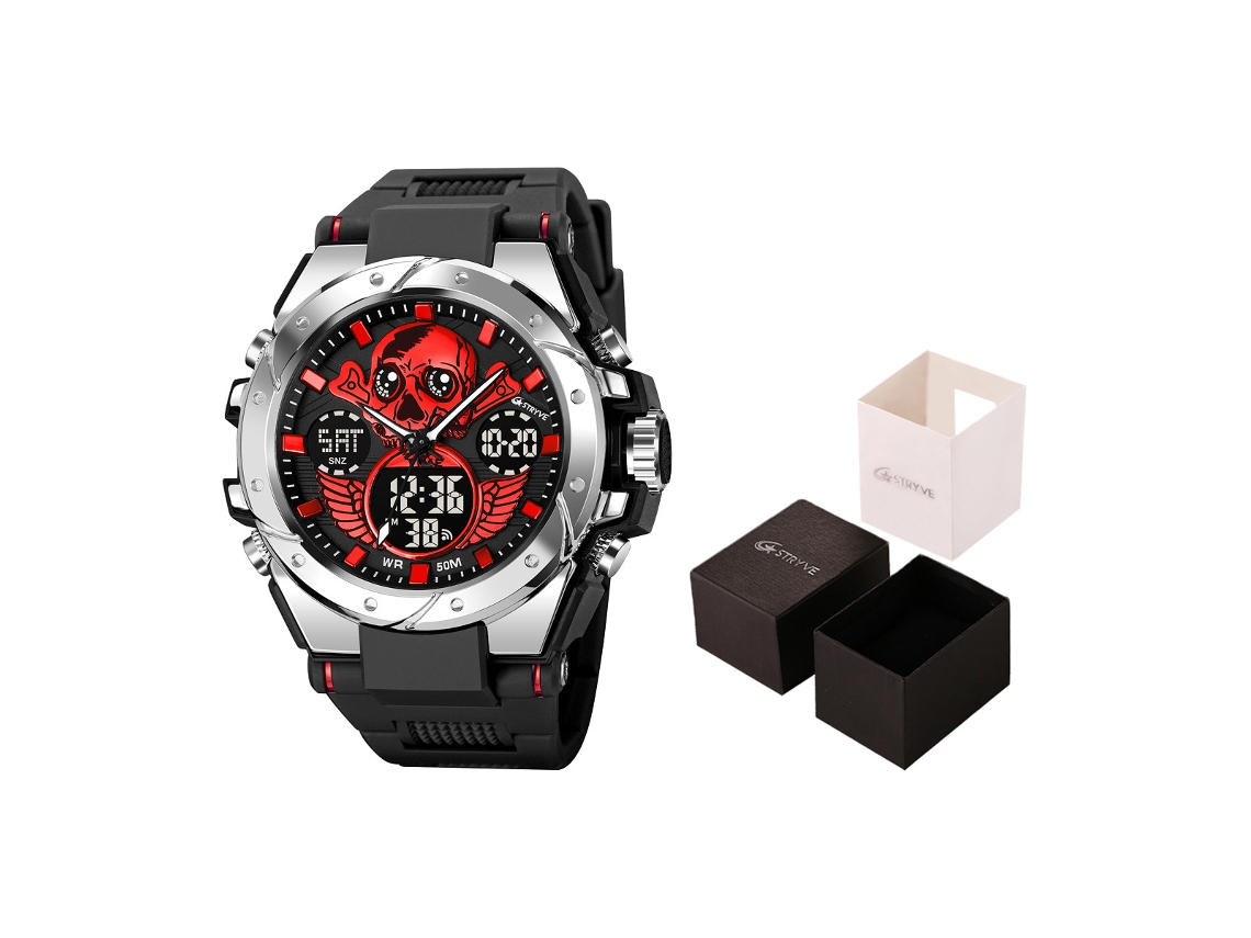 Reloj Deportivo Electrónico Luminoso Impermeable Con Diseño De Calavera Para Hombre (negro Y Rojo)