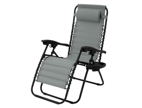 Tumbona plegable gris con reposacabezas y portavasos ML-DESIGN