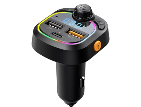 Transmisor FM inalámbrico Bluetooth Reproductor de MP3 para coche PETHUEL 3.1A Usb Tipo-C Cargador Rápido CZ-240225-30 Negro