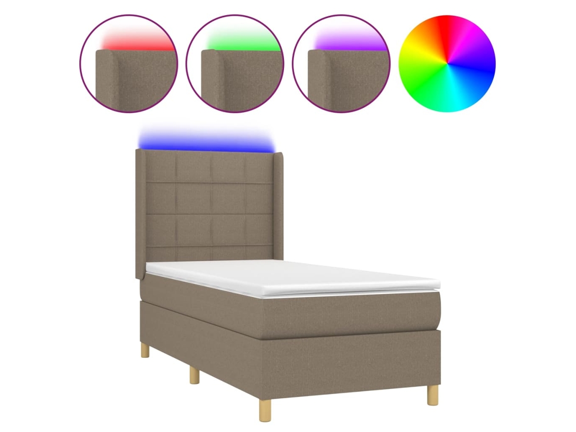Maison Exclusive - Cama Box Spring Colchón Y Luces Led Tela Gris Taupe 100x200 Cm
