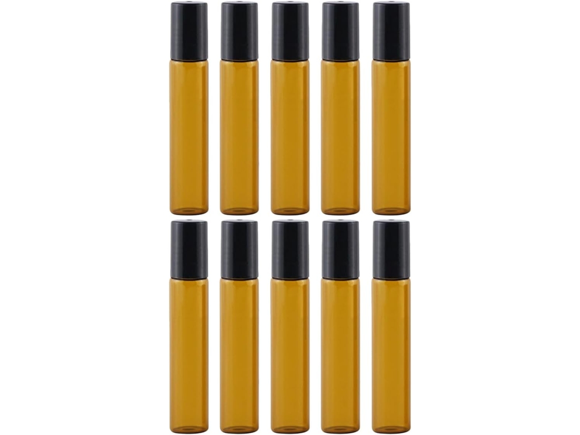 Frascos Roll-on Y Bille Inoxidable En Verre Marron 10ml Lot De 10 Avec Bouchon Impermeable Pour Huiles