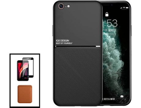 Kit Carcasa Magnética Anti Choque + Cartera + Protector de Pantalla iPhone SE 2022 G4M Negro