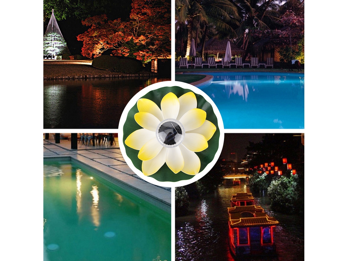 Lámpara solar flotante de loto con 7 LED que cambian de color para piscina y jardín.