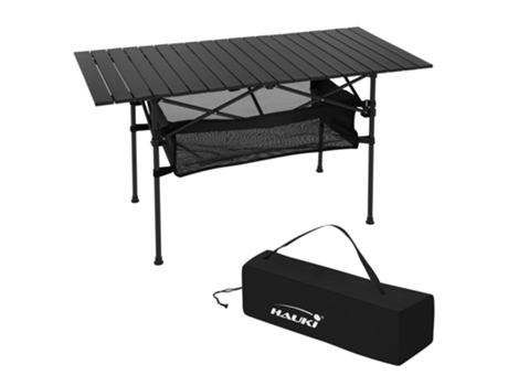 Mesa Plegable de Camping 118x55x64,5 cm Aluminio Negro Mueble Multifuncional de Interior o Exterior HAUKI