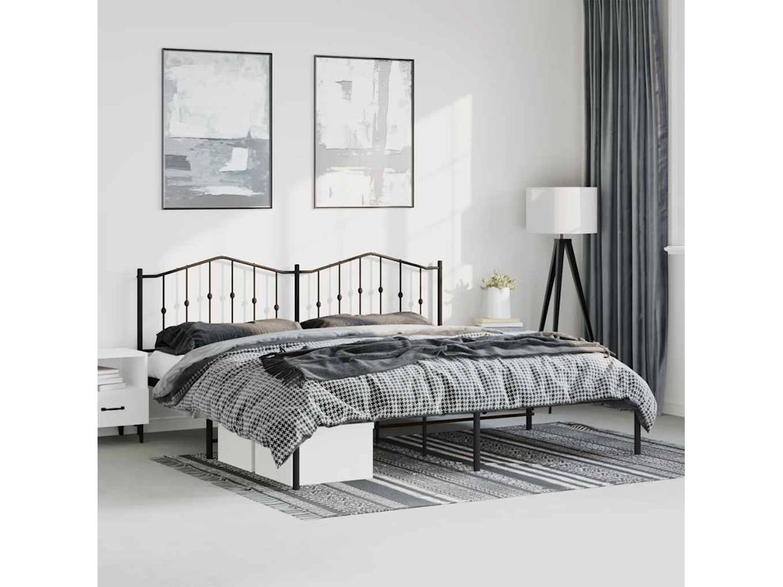 Estructura Cama Sin Colchón Con Cabecero Metal Negro 183x213 Cm