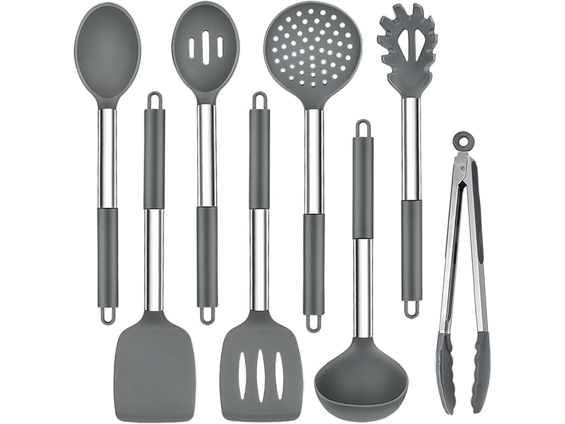Conjunto de Utensílios de Cozinha Conjunto de Panelas de Silicone Antiaderente de Aço Inoxidável de 8 Peças Cinza GERTIZ