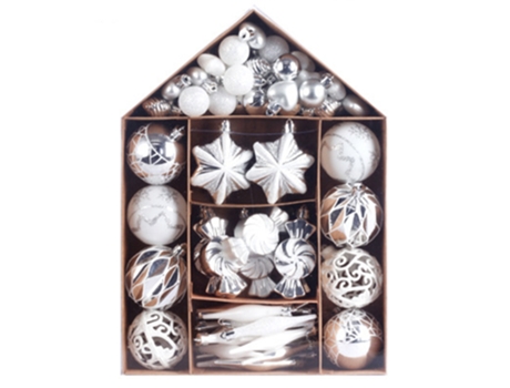 Conjunto de Bolas de Navidad ZMDECQNA Juego Adornos Piezas Árbol Paquete Regalo Pintadas Blanco - 73un (34x24x6cm)