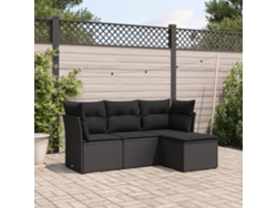 Conjunto de sofá de jardín de 4 piezas con cojines, mimbre sintético negro, Dkd Home Decor