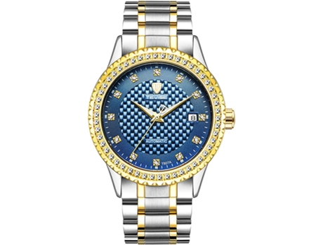 VEANXIN Reloj mecánico para hombre Reloj automático de dos tonos Reloj de diamantes de imitación de acero inoxidable-Plata Oro Blanco