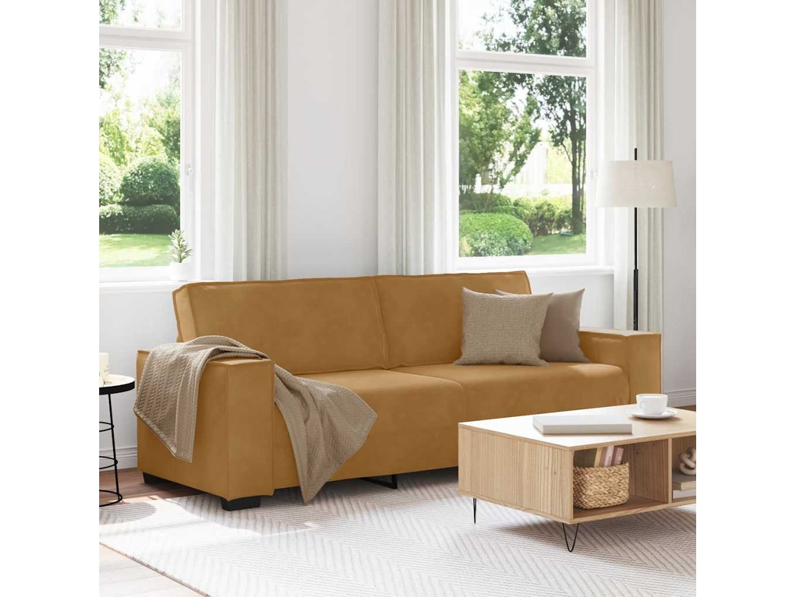 Sofá De 3 Plazas | Sofá De Salón | Sofá De Descanso Terciopelo Marrón 220x78x84 Cm