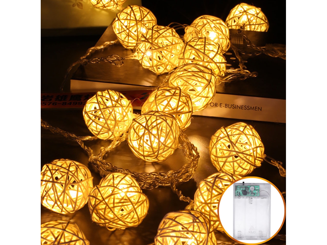 Guirnalda de luces LED decorativas con 20 bolas de enredadera para uso interior y exterior con iluminación romántica.