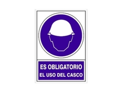 Señal 600 plast.490x345 obli.uso casco es obligatorio el uso del casco