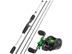 Kits De Cañas Pescar Fibra Carbono Para Baitcasting, 4 Secciones, Caña Casting Y Carrete Metal Pesca Lubina...