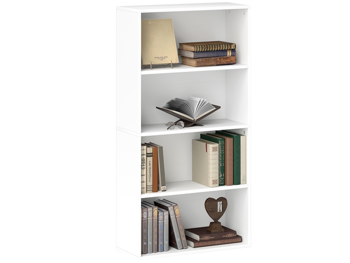 Librería Blanca Con 2 Baldas Ajustables Antivuelco, 60x24x115,5 Cm.