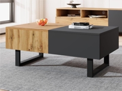 Mesa De Centro Multifuncional 155x55x40 Cm - Madera Y Metal, Almacenamiento Oculto, Fácil De Instalar - Natural