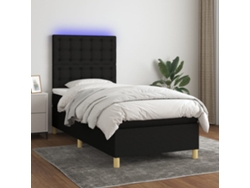 Cama box spring colchón y luces LED tela negro 90x190 cm