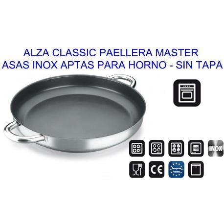 Paellera Alza Classic master. fabricada en acero inoxidable 1810 antiadherente triple capa apta para todo tipo de cocina limpieza. apto lavavajillas 30cm 30 31150530