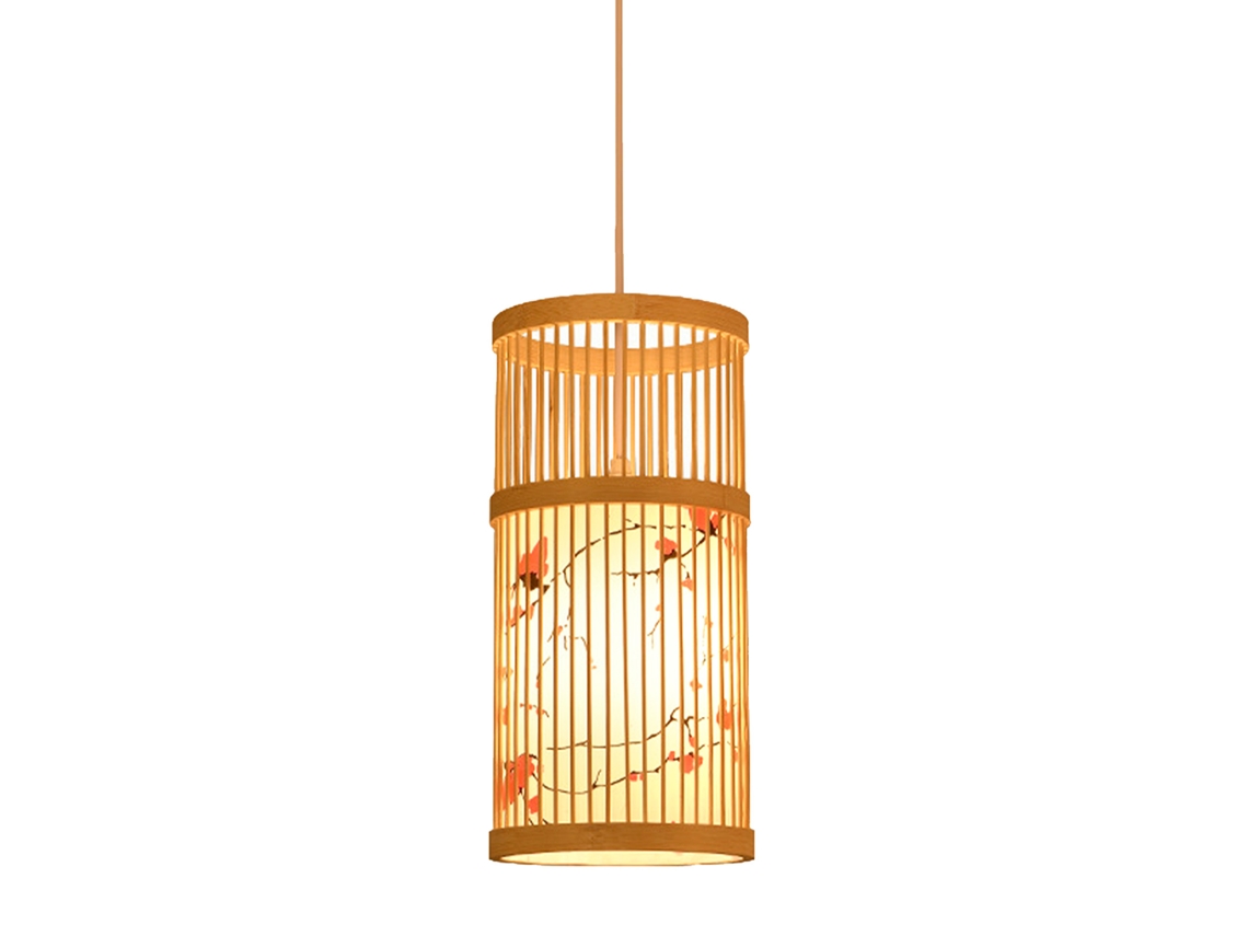 Rebe-lámpara Colgante Led Estilo Chino De Madera Tejedora Zen Con Toldo De Piel Artificial Para Hogar Hotel Salón De Té 111v-240v