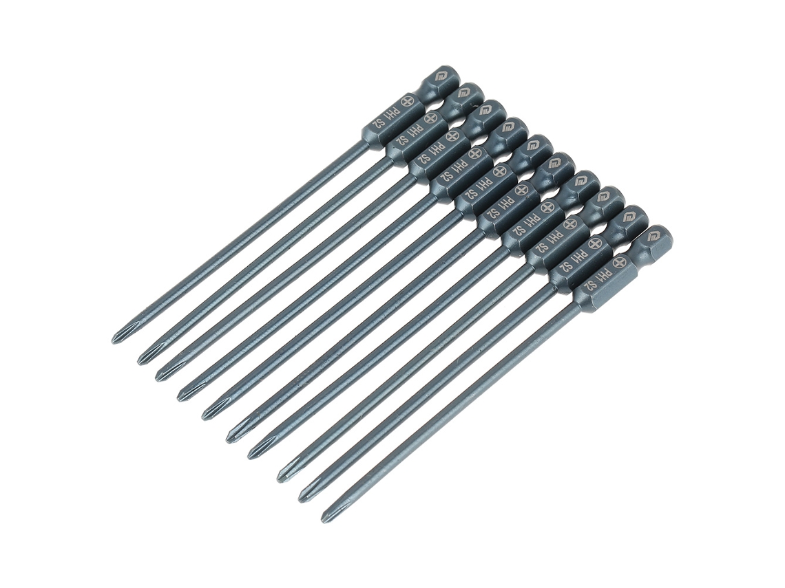 Juego De 10 Puntas De Destornillador Phillips Ph1 De Acero S2 Con Mango Hexagonal De 1/4 De Pulgada (100 Mm).