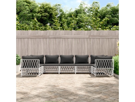 Conjunto 7 de muebles de jardín VIDAXL con cojines acero blanco