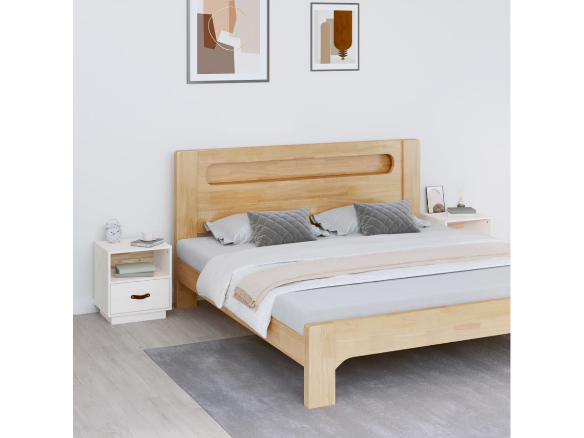 Mesitas de Noche LOVELY HOME Mesinha 2 Pcs 40X34X45 Cm Pinho Maciço Branco