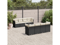 Conjunto de sofá de jardín de 9 piezas con cojines, ratán negro, Dkd Home Decor