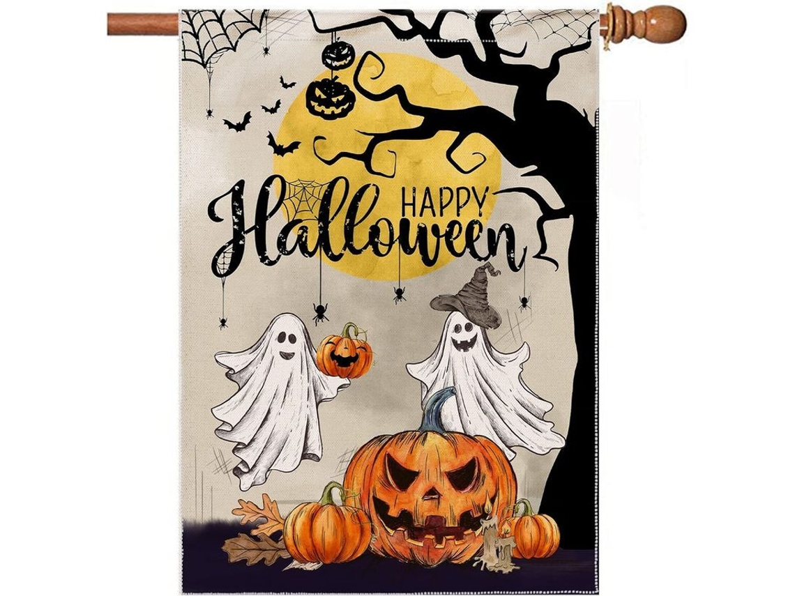 Banner assustador de Halloween Casa com Morcego Abóbora Decorativo ao ar livre resistente às intempéries