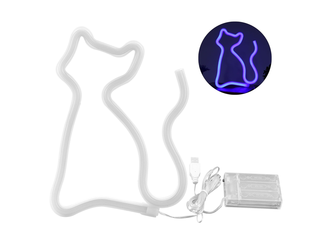 Rebe-señal Neon En Forma De Gato Led Luz Decorativa Para Boda Fiesta Usb/batería Azul