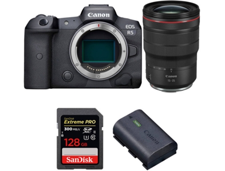 Kit Cámara CANON EOS R5 RF 15-35mm f/2.8L IS USM + SanDisk 128 GB + Batería (Full-Frame)