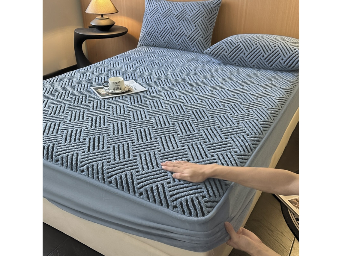 Protector/almohadilla impermeable de colchón de forro polar CHRUI con funda de almohada, 150*200 cm (azul)