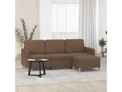 Sofá De 3 Plazas | Sofá De Salón | Sofá De Descanso Con Taburete De Tela Marrón 180 Cm