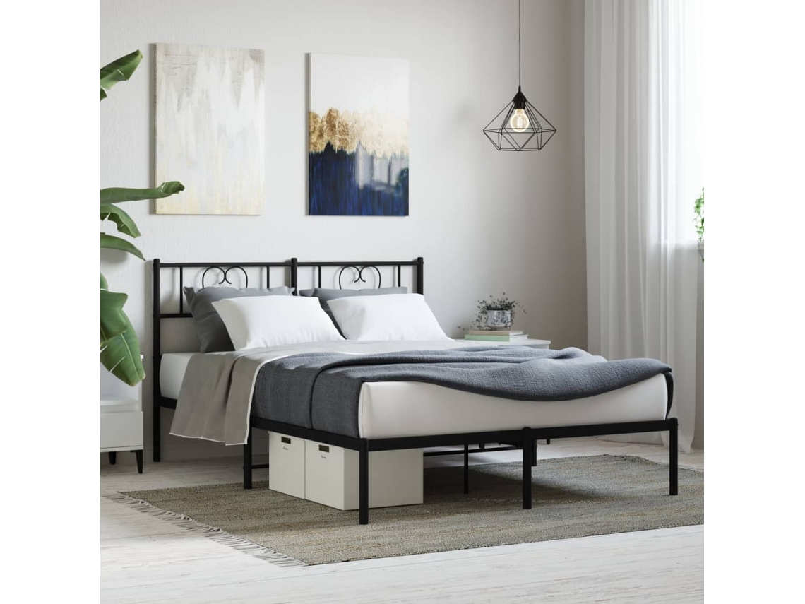 Estructura Cama Sin Colchón Con Cabecero Metal Negro 120x190 Cm