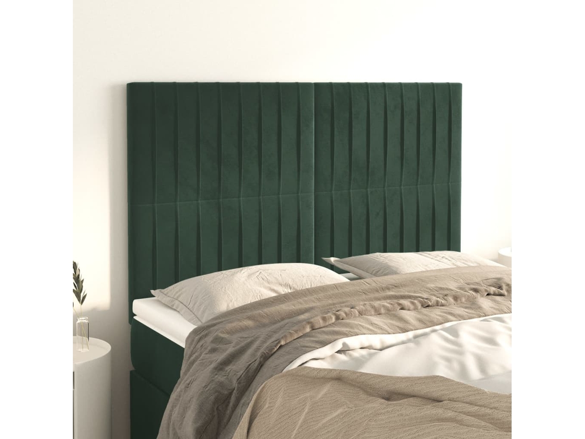 Cabeceros 4 Unidades Terciopelo Verde Oscuro 72x5x78/88 Cm