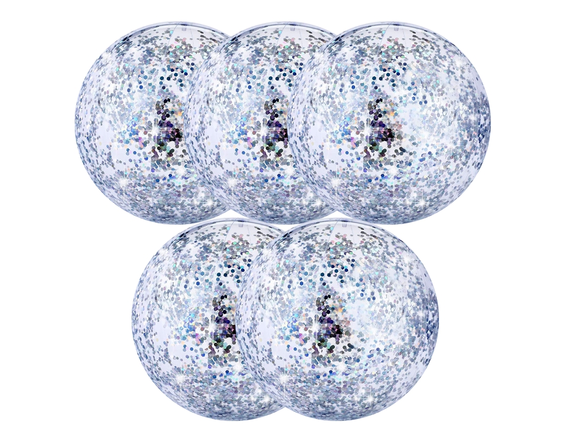 HYMNORA 5 Unidades Pelota de Playa Jumbo Juguetes de Piscina Bolas Gigantes con Confeti Brillante Pelota Hinchable Transparente para Piscina Playa Agua Verano