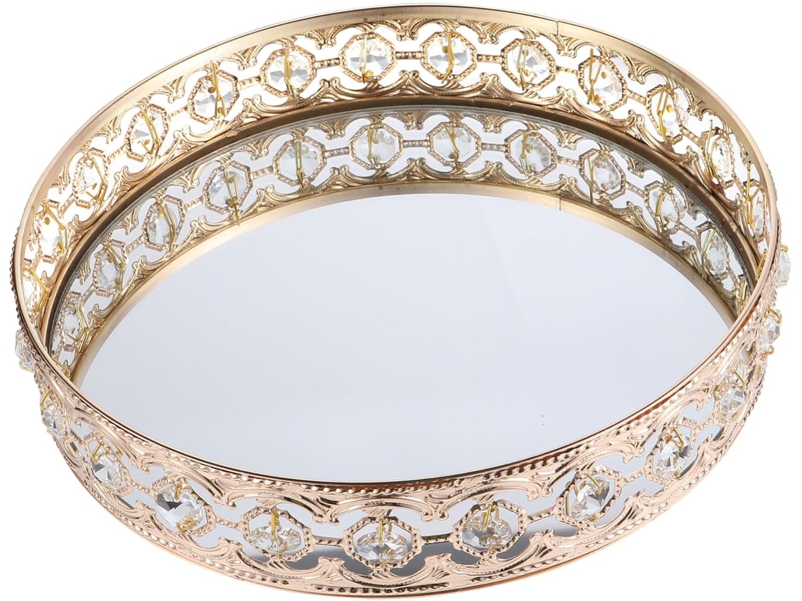 Bandeja Para Joyas Chapada En Oro, 23 Cm, Cristal De Espejo Hueco, Decoración Multifuncional.