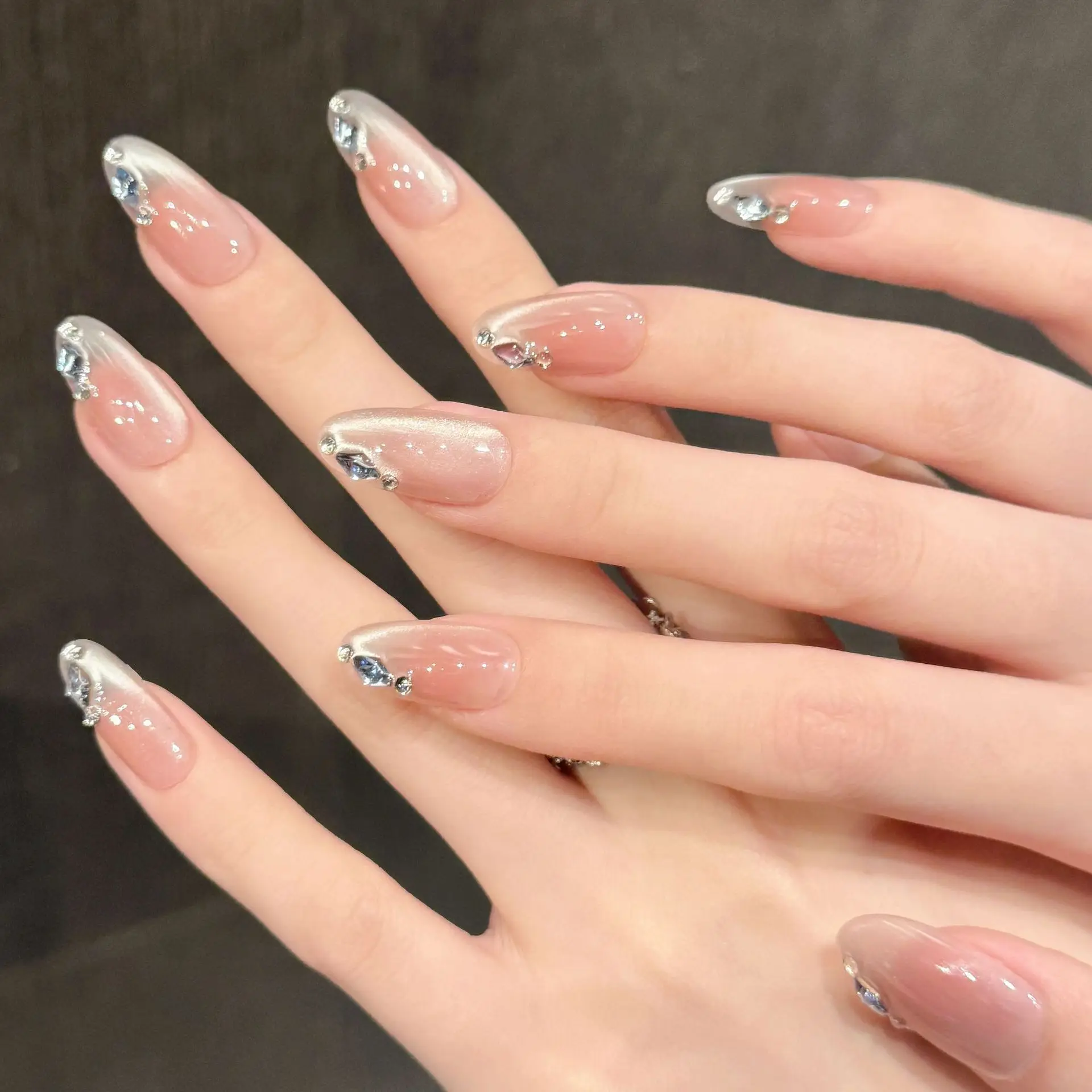 (2870-s) Set De 10 Uñas Postizas Hechas A Mano Con Purpurina Efecto Ojo De Gato - Arte De Uñas Tipo Presión