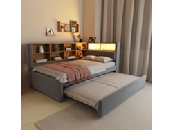 Sofá Cama 90x200, Cama Extraíble 90x190, Equipada Con Luces Led, Cama Tapizada, Cama Individual, Gris Oscuro.