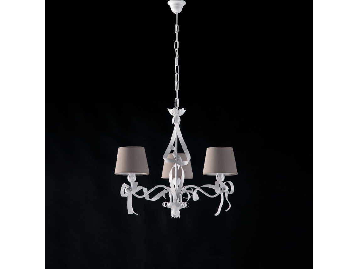 Lámpara de araña Lucy de hierro lacado blanco shabby, 3 luces, 113 Ø59 Bl184 3 Bco Belight