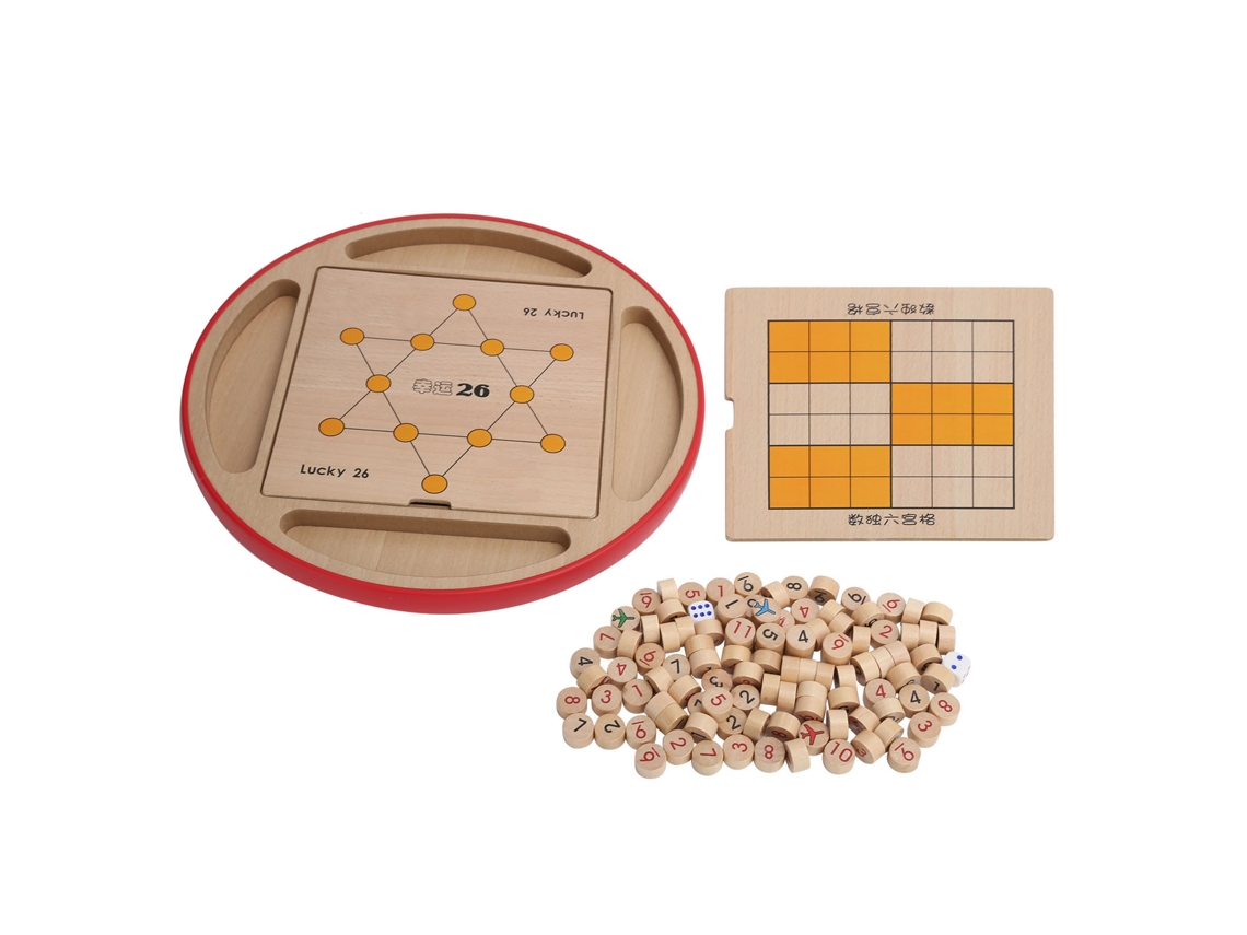 Juego Educativo De Rompecabezas De Madera Multifuncional 5 En 1: Sudoku, Ajedrez, Juego De Dados Y Tablero Redondo Para Niños