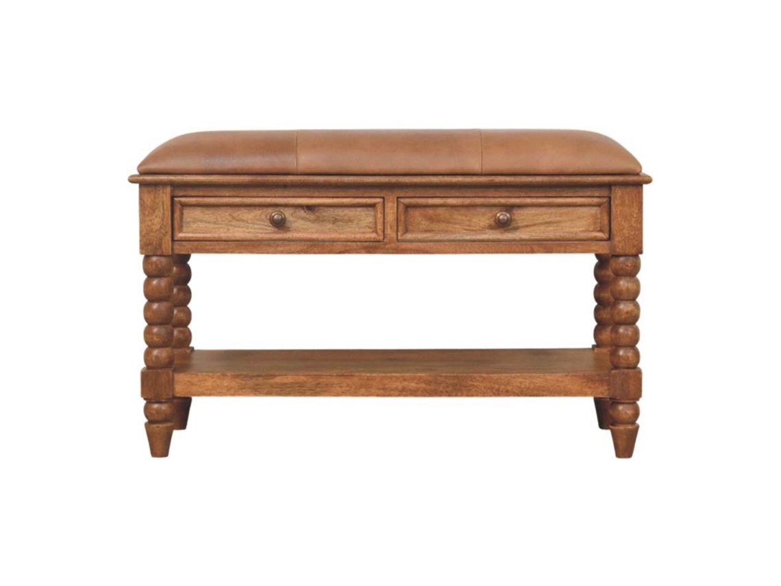 Banco De Madera Maciza Con Patas De Cuero