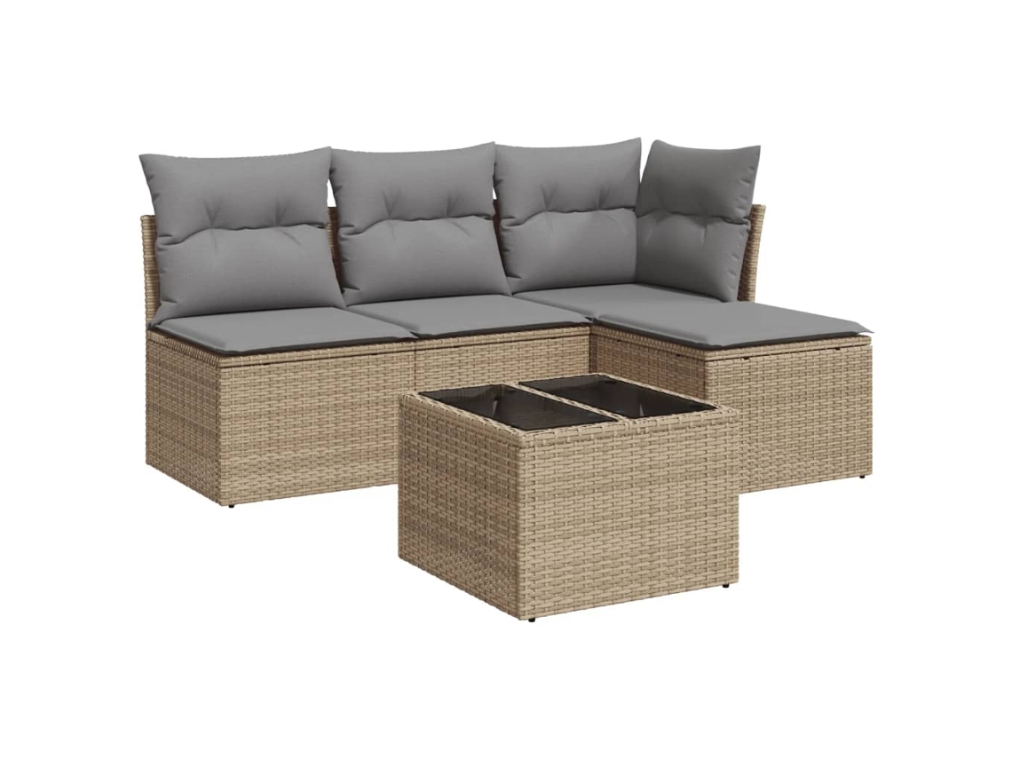 Conjunto 5 de sofás jardín con cojines VIDAXL ratán sintético beige
