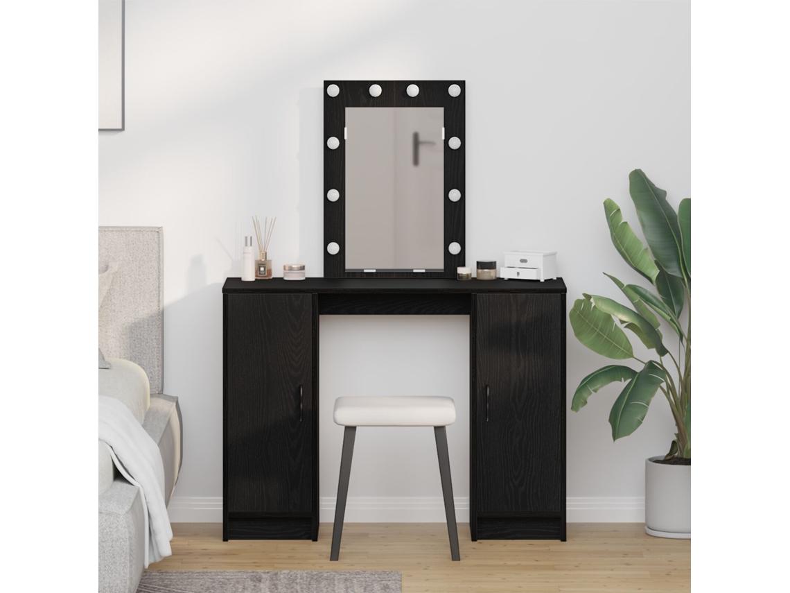 Mesa De Tocador Con Luces Led Roble Negro 102x33x135 Cm